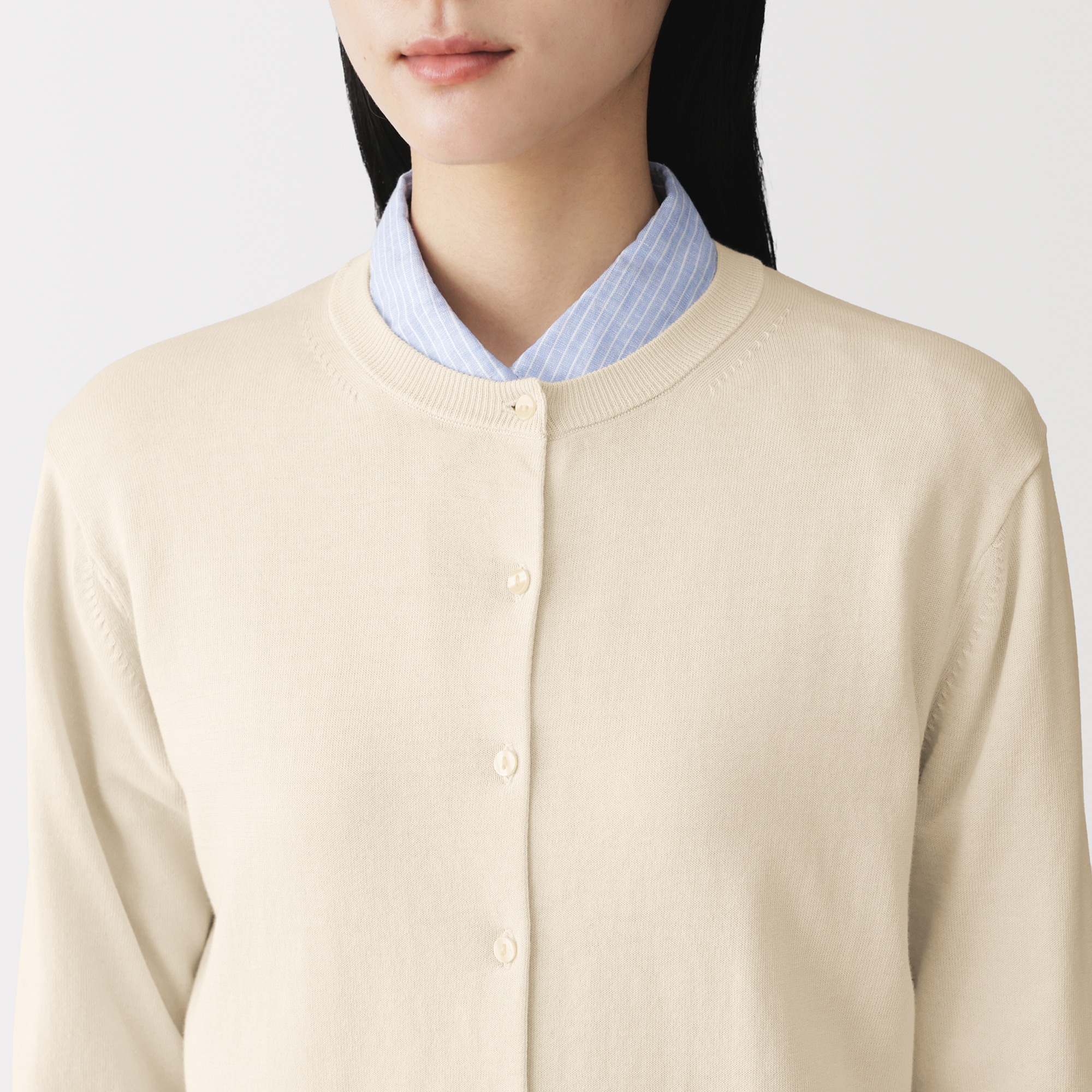 婦人　ＵＶカット強撚コットンクルーネックカーディガン