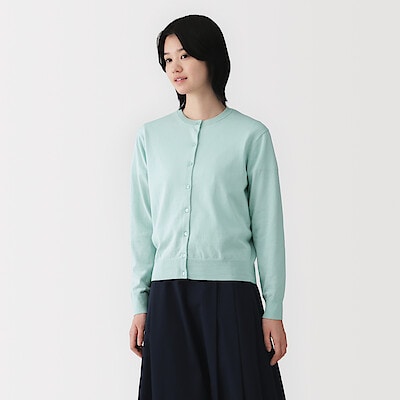 婦人　ＵＶカット強撚コットンクルーネックカーディガン