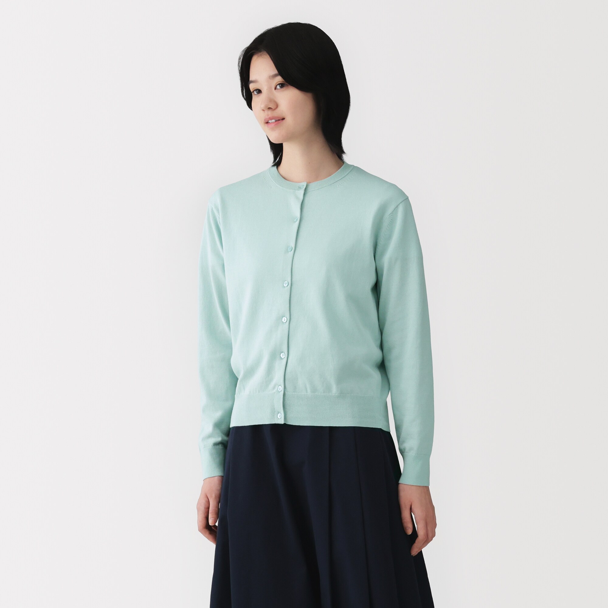 婦人　ＵＶカット強撚コットンクルーネックカーディガン