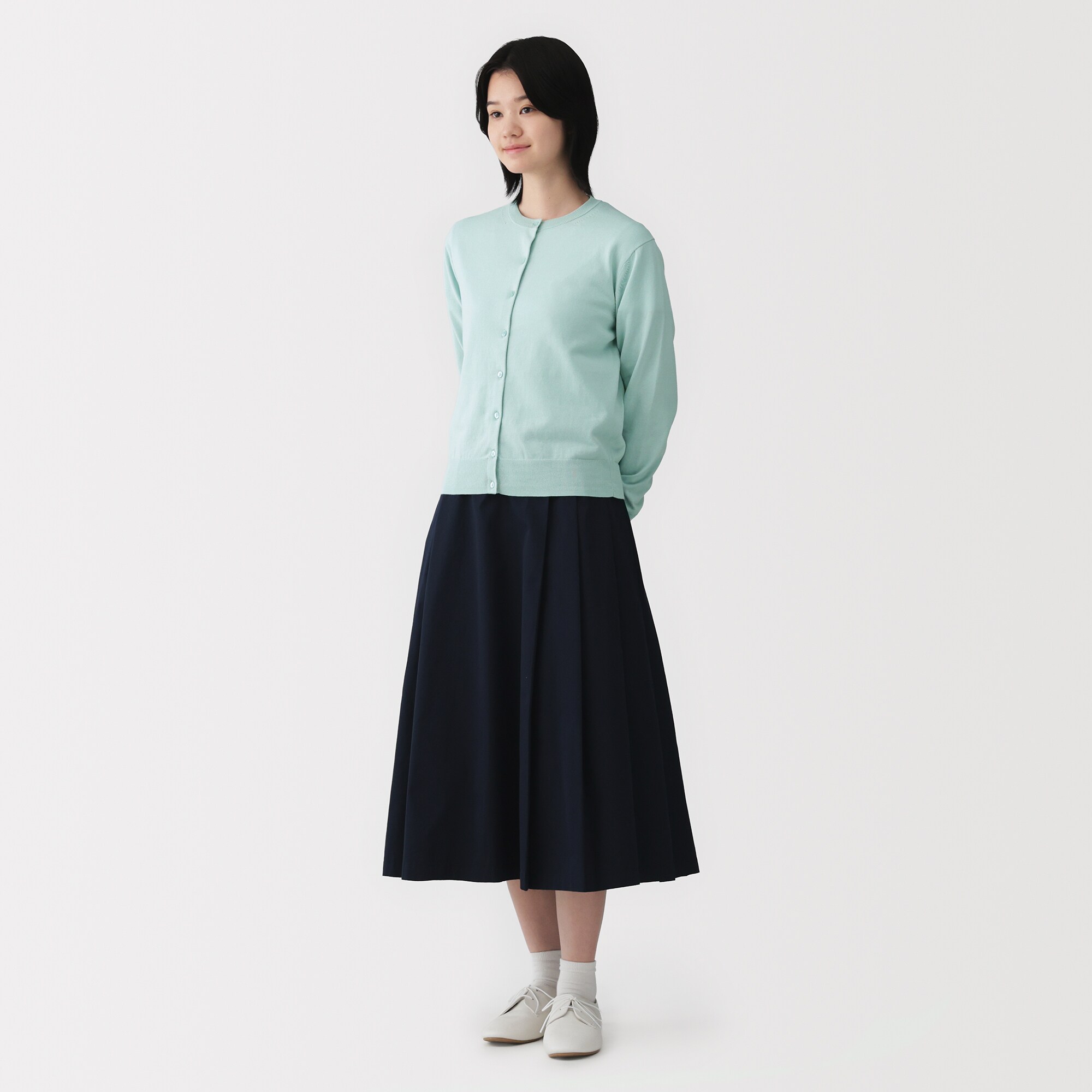 婦人　ＵＶカット強撚コットンクルーネックカーディガン