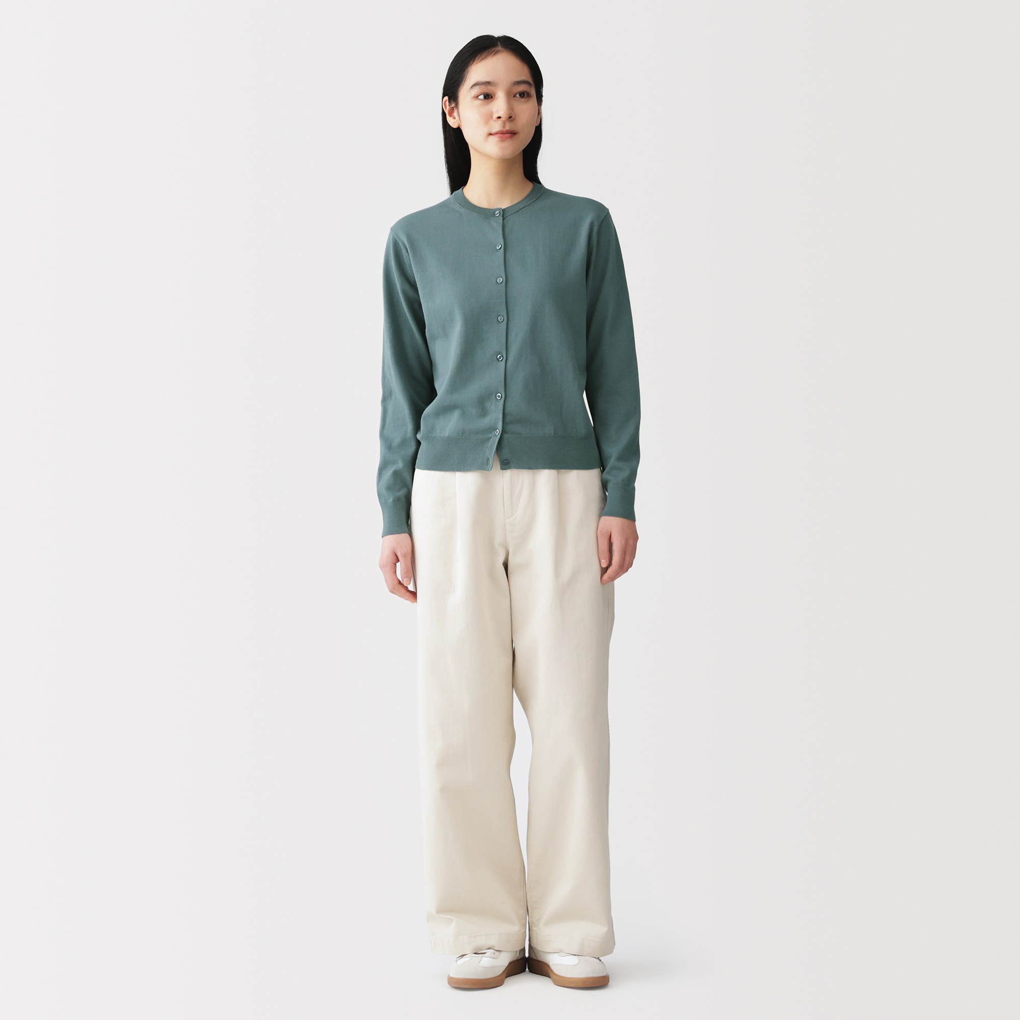 婦人　ＵＶカット強撚コットンクルーネックカーディガン