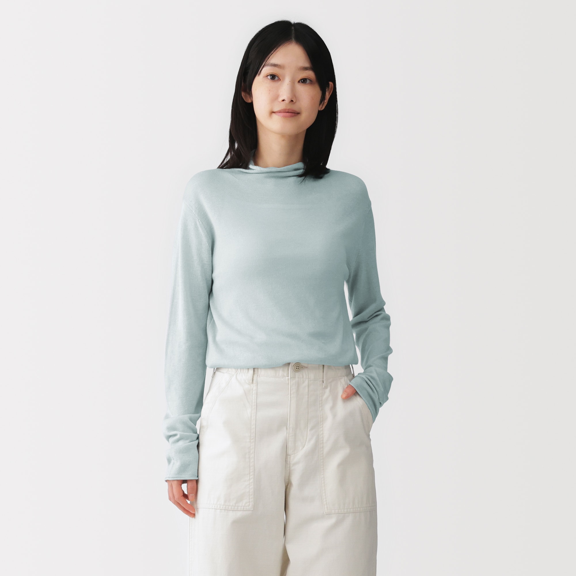 婦人　なめらか天竺編みシアーハイネックセーター