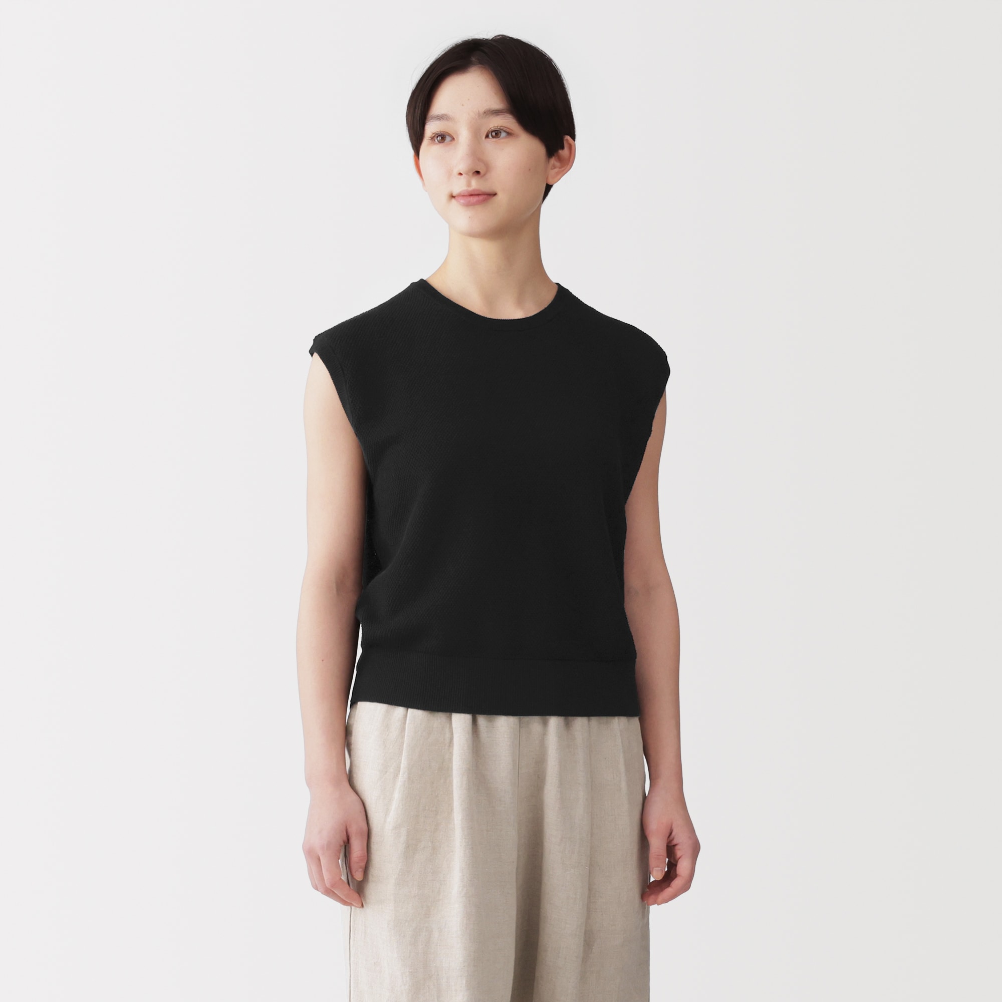 婦人 強撚透かし編みノースリーブセーター | 無印良品