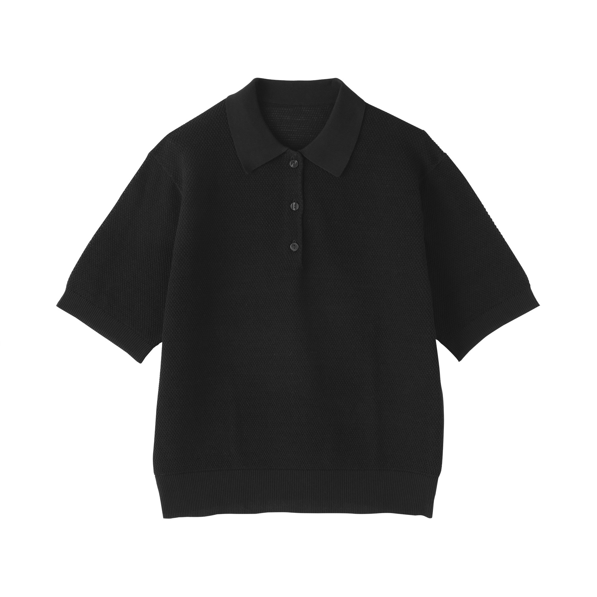 婦人　強撚透かし編みポロセーター