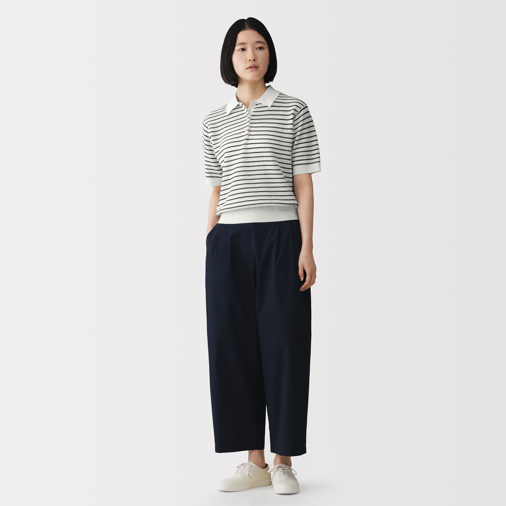 婦人 強撚透かし編みポロセーター | 無印良品