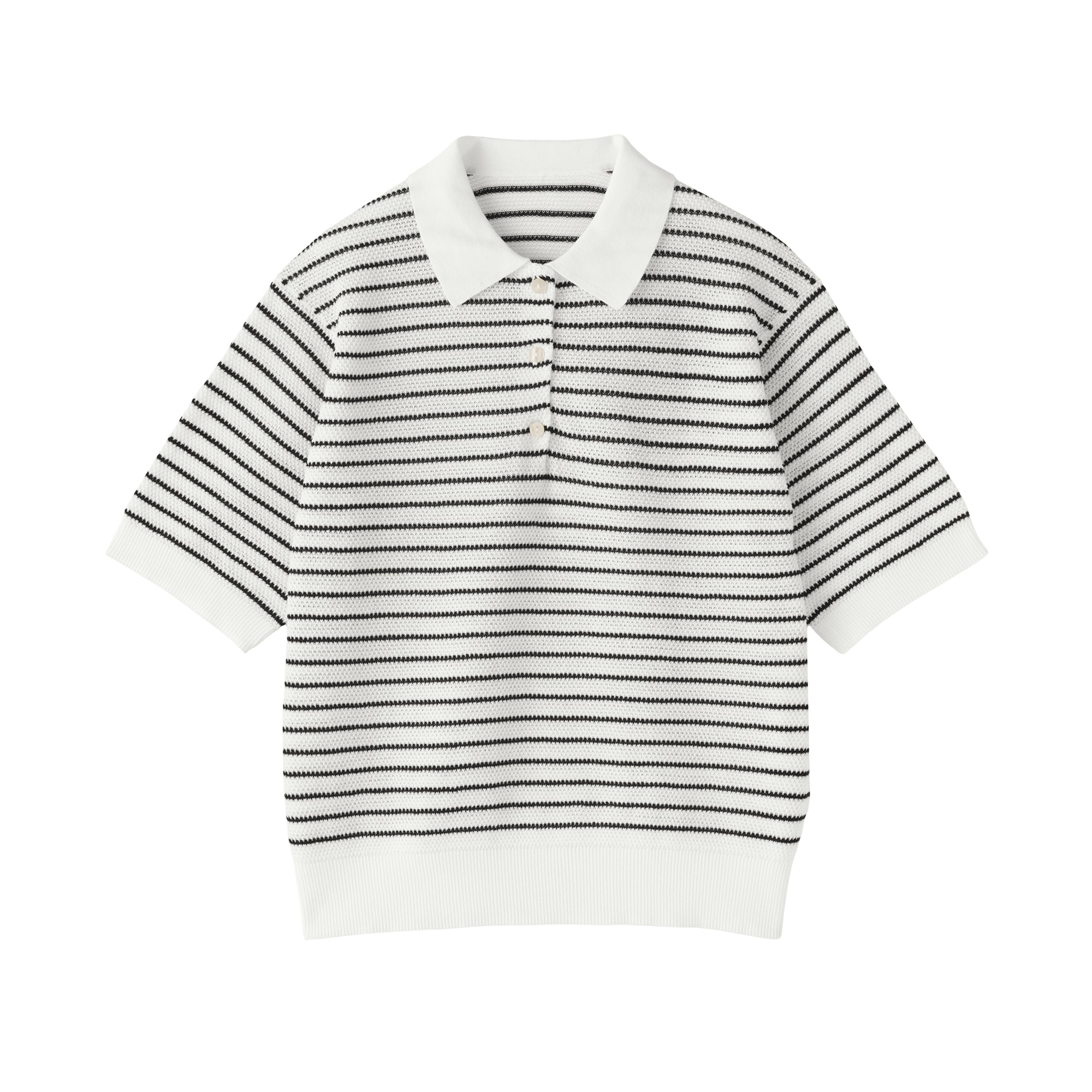 婦人　強撚透かし編みポロセーター