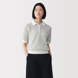 婦人　強撚透かし編みポロセーター