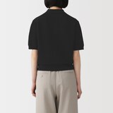 婦人　強撚透かし編みポロセーター