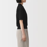 婦人　強撚透かし編みポロセーター