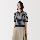 婦人　強撚透かし編みポロセーター