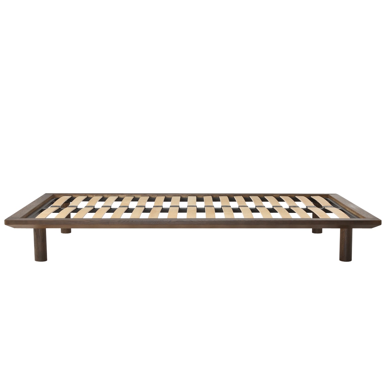 木製ベッドフレーム・ダブル／タモ材・ブラウン