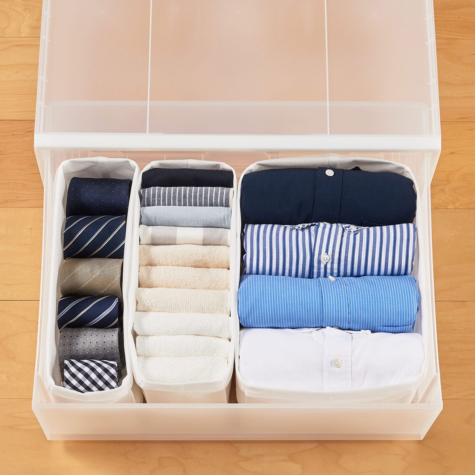 【まとめ買い】ＰＰ収納ケース・横ワイド・大・引出式