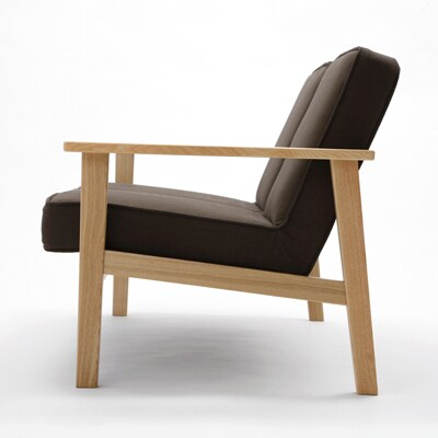 タモ材ソファ・２シーター・綿平織／ダークブラウン