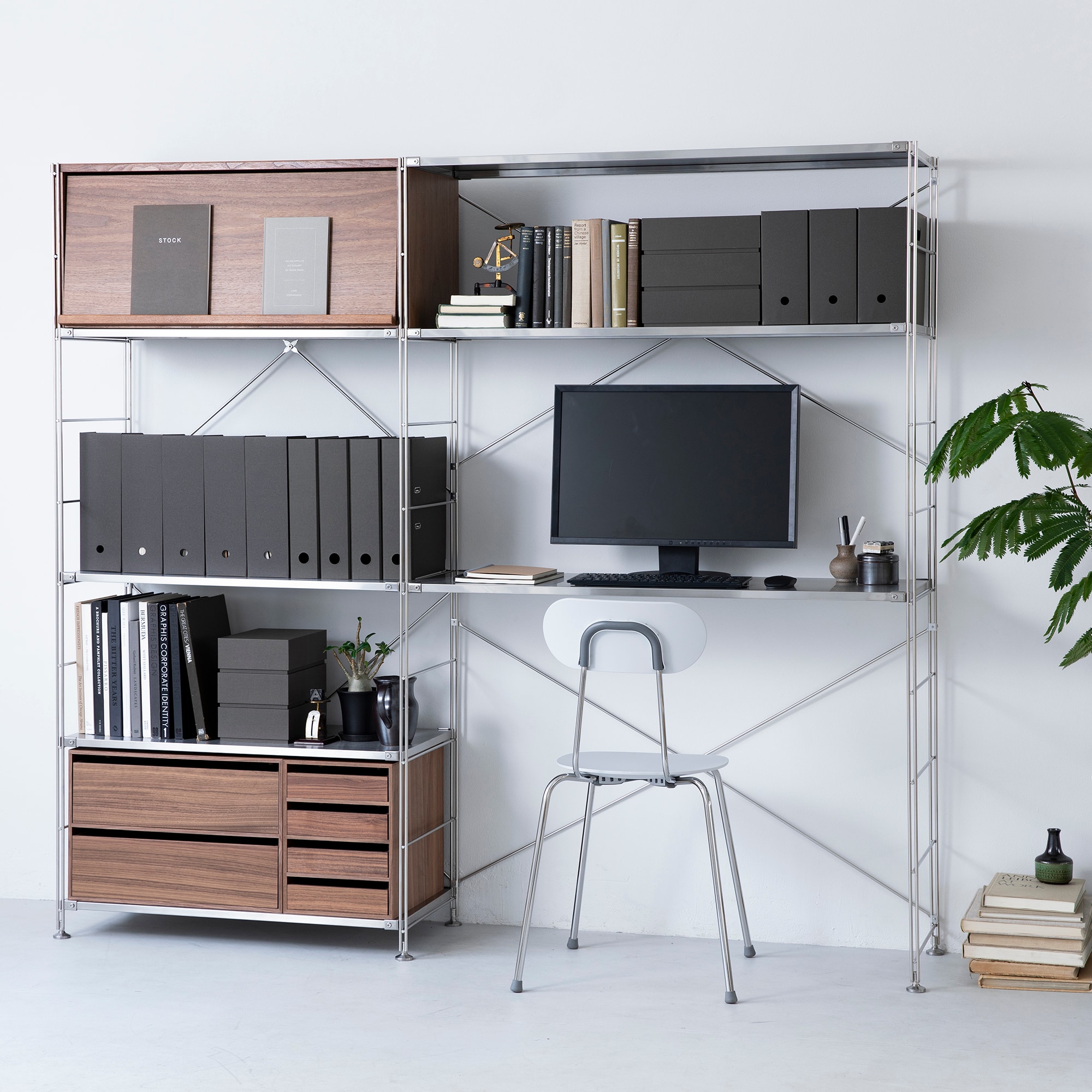 スチールユニットシェルフ用・ボックス・フラップ扉・ウォールナット材