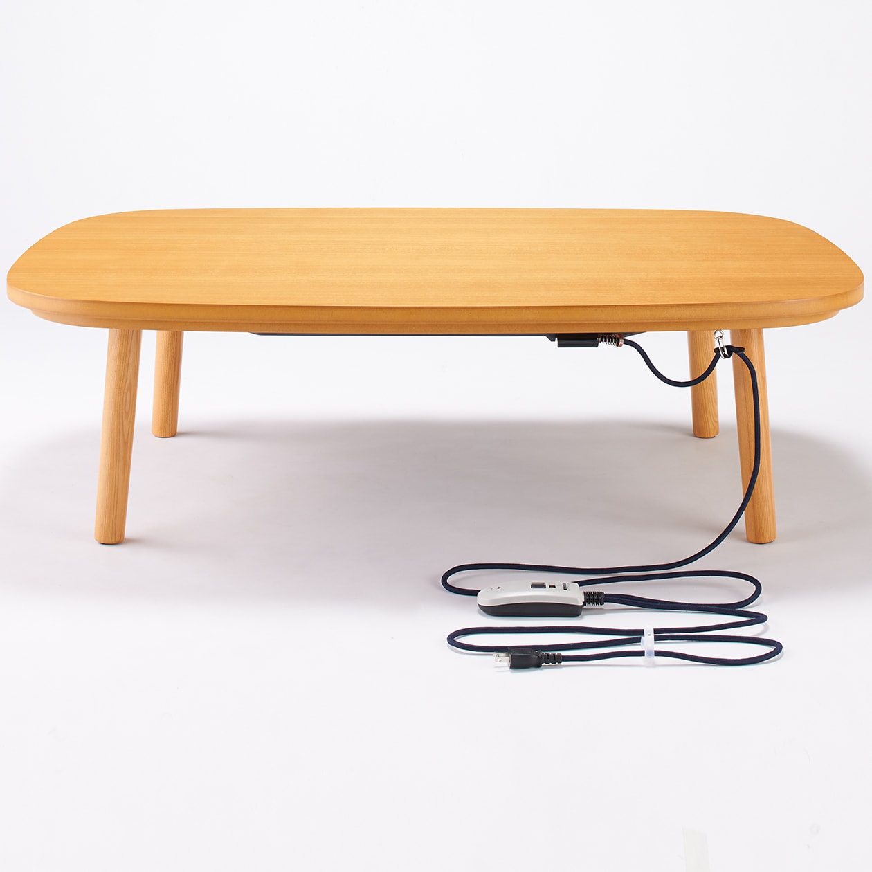 長方形こたつ・本体・タモ材丸脚・フラットヒーター／ナチュラル