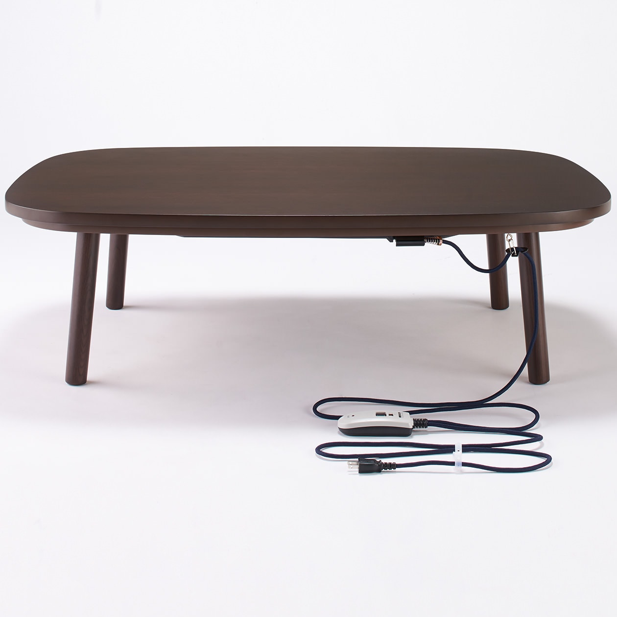 長方形こたつ・本体・タモ材丸脚・フラットヒーター／ダークブラウン