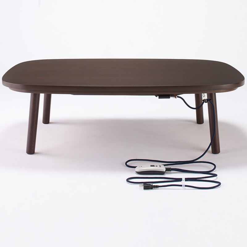 長方形こたつ・本体・タモ材丸脚・フラットヒーター／ダークブラウン  