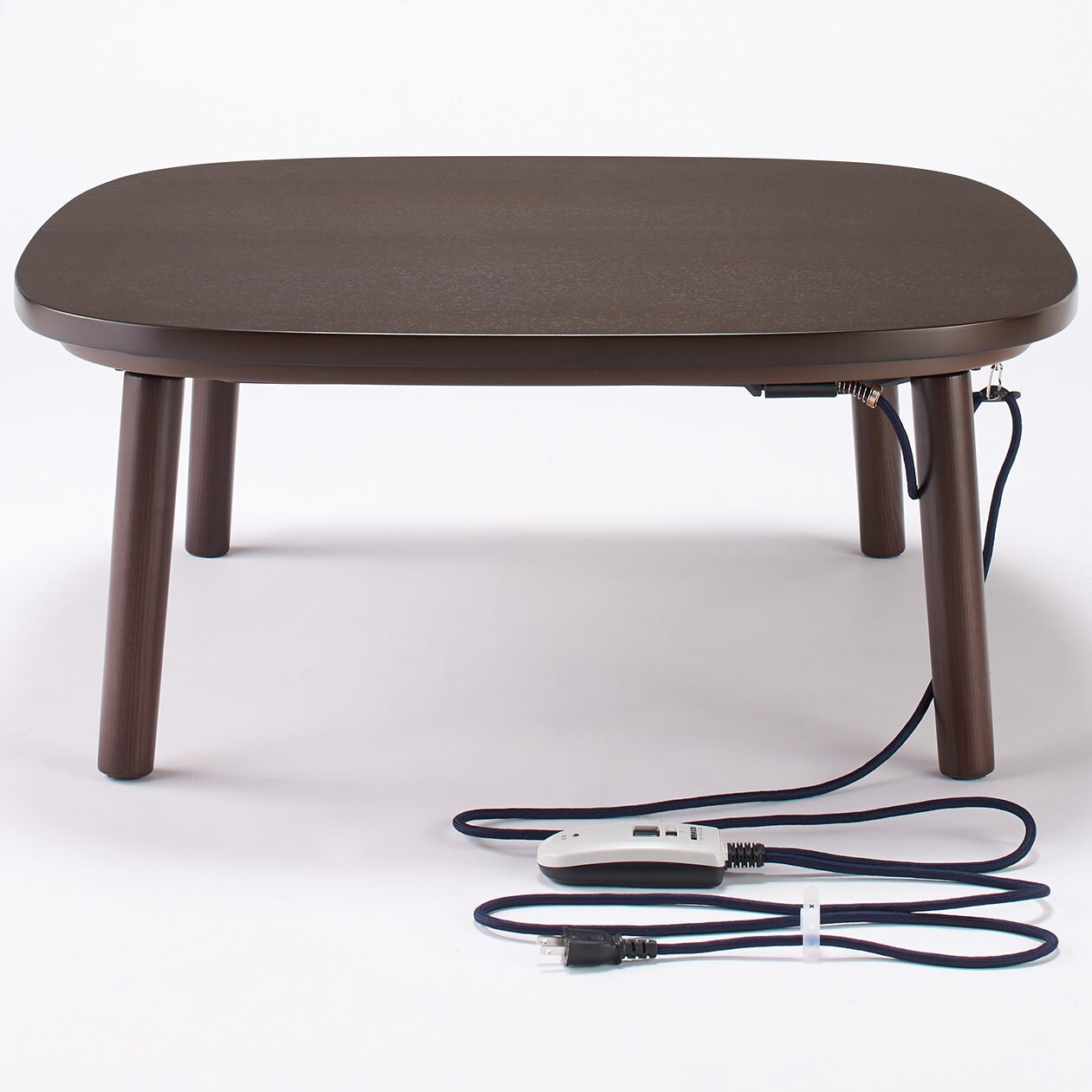 正方形こたつ・本体・タモ材丸脚・フラットヒーター／ダークブラウン