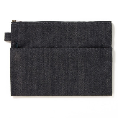 デニム小物ケース・平型　約幅２５×高さ１８ｃｍ