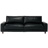 ソファ本体・革張りワイドアーム・３Ｓ・ダウンフェザー・ポケットコイル／黒