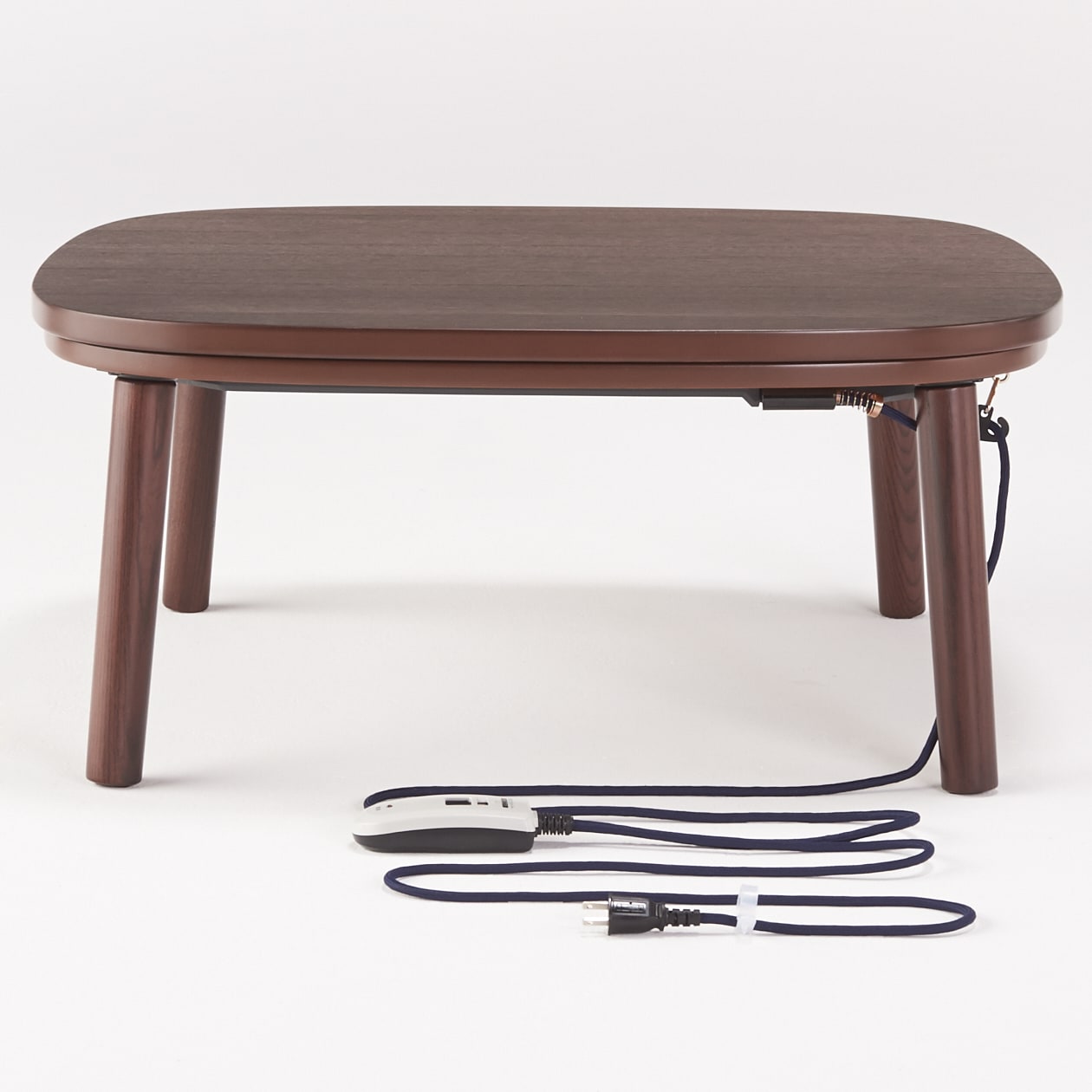 正方形こたつ・本体・タモ材丸脚・フラットヒーター／ダークブラウン