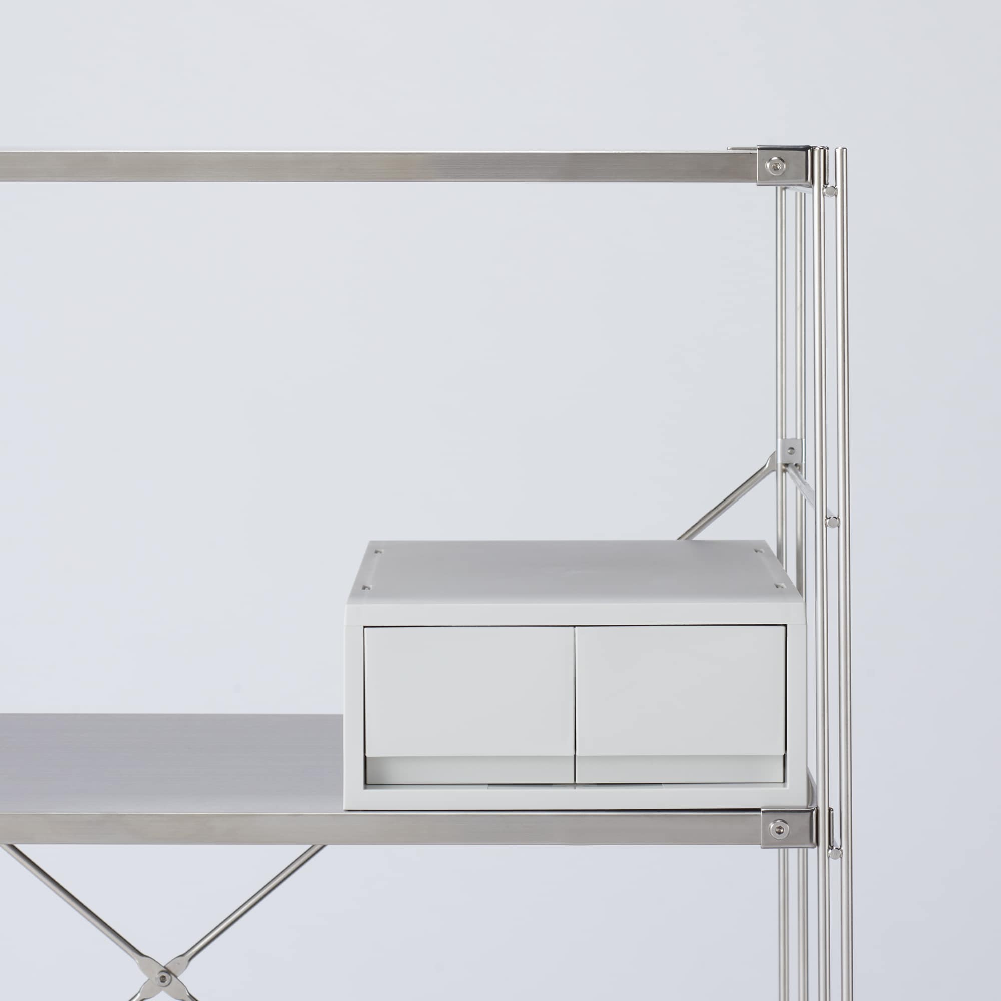 ポリプロピレンケース・引出式・浅型・２個（仕切付）・ホワイトグレー