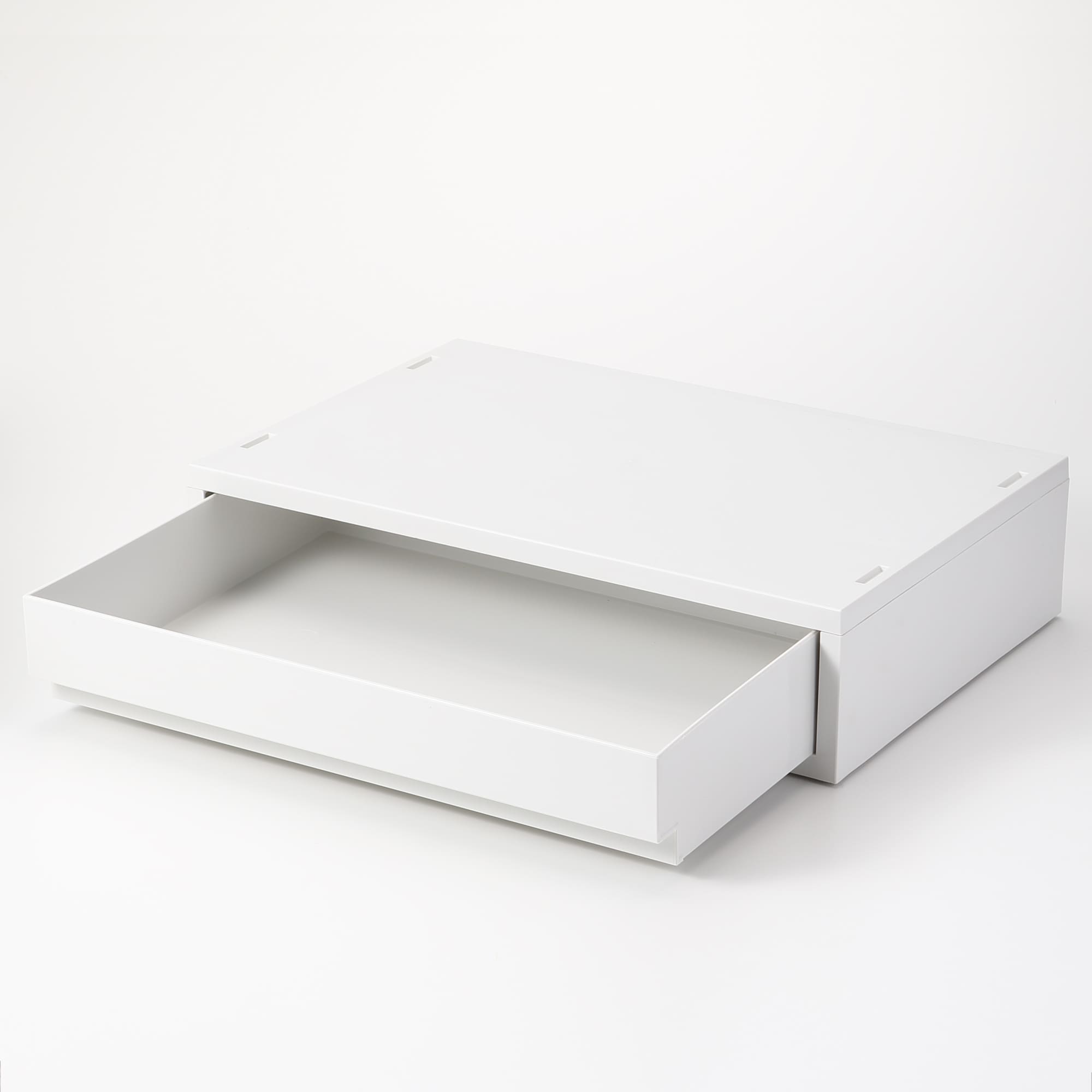 ポリプロピレンケース・引出式・横ワイド・薄型・ホワイトグレー