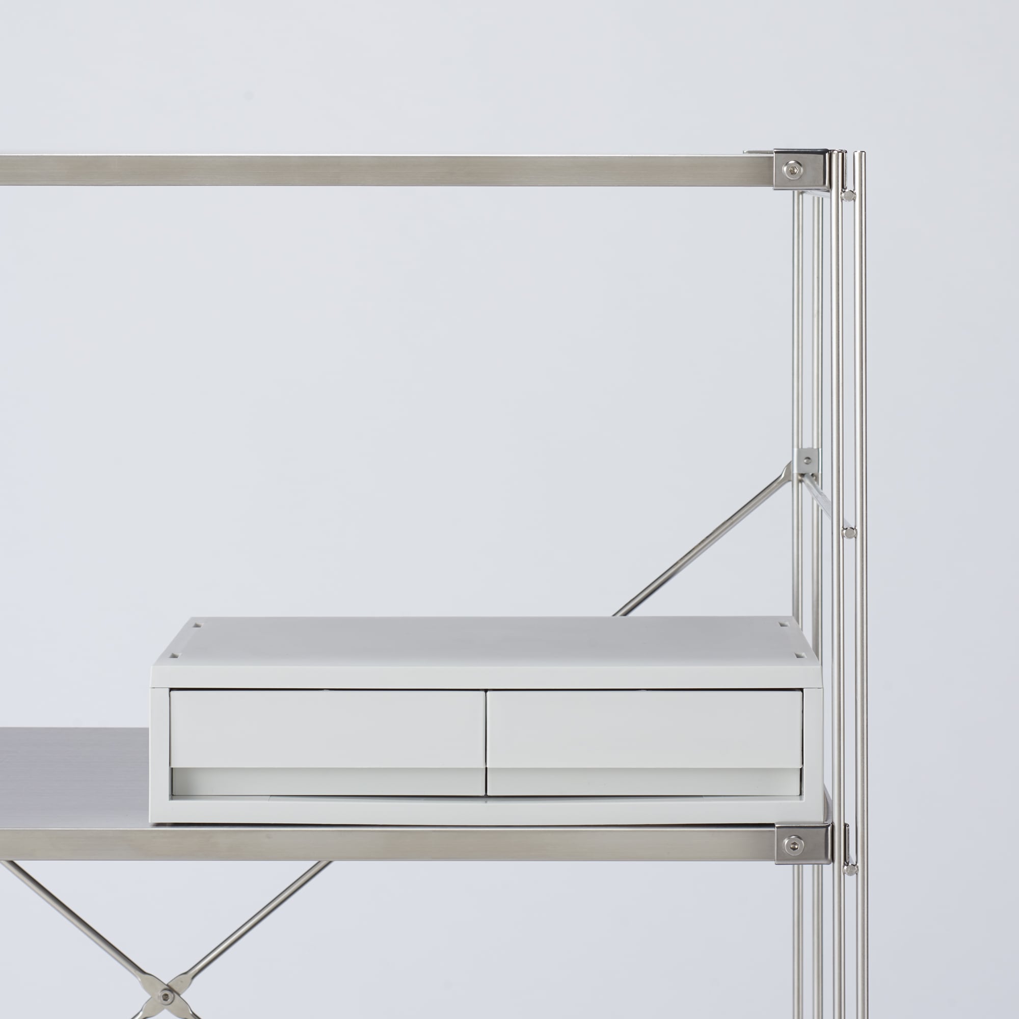 ポリプロピレンケース・引出式・横ワイド・薄型・２個・ホワイトグレー