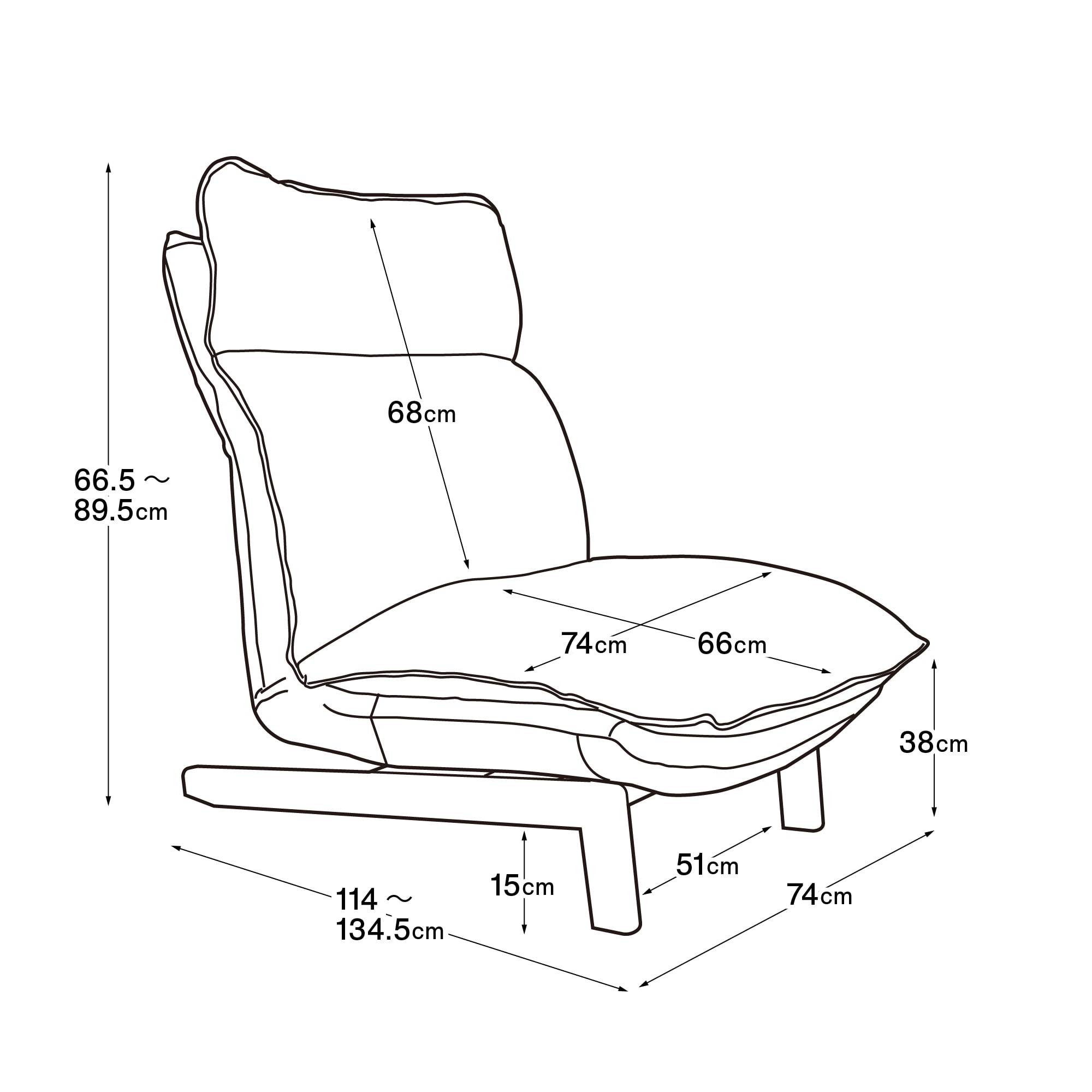 ハイバックリクライニングソファ・本体・１シーター