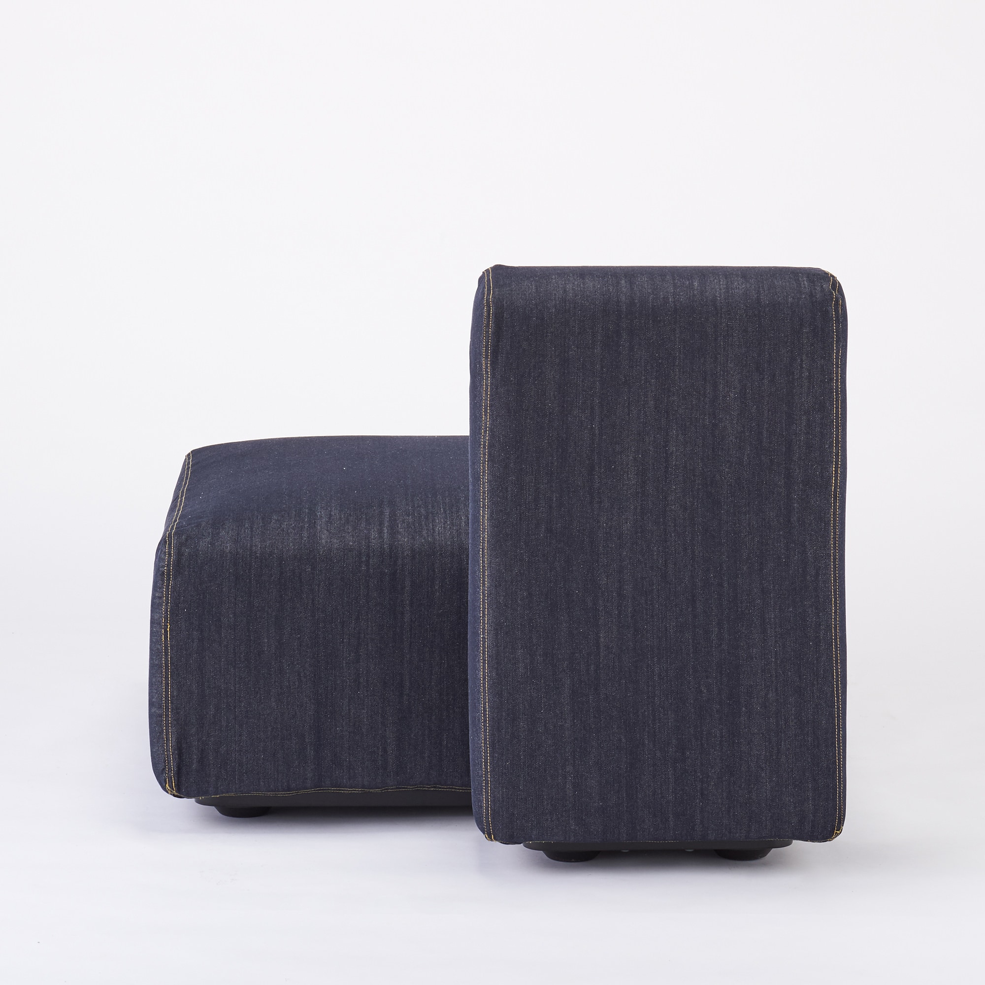 綿デニムユニットソファ・ハーフバックレスト・大用カバー／ネイビー