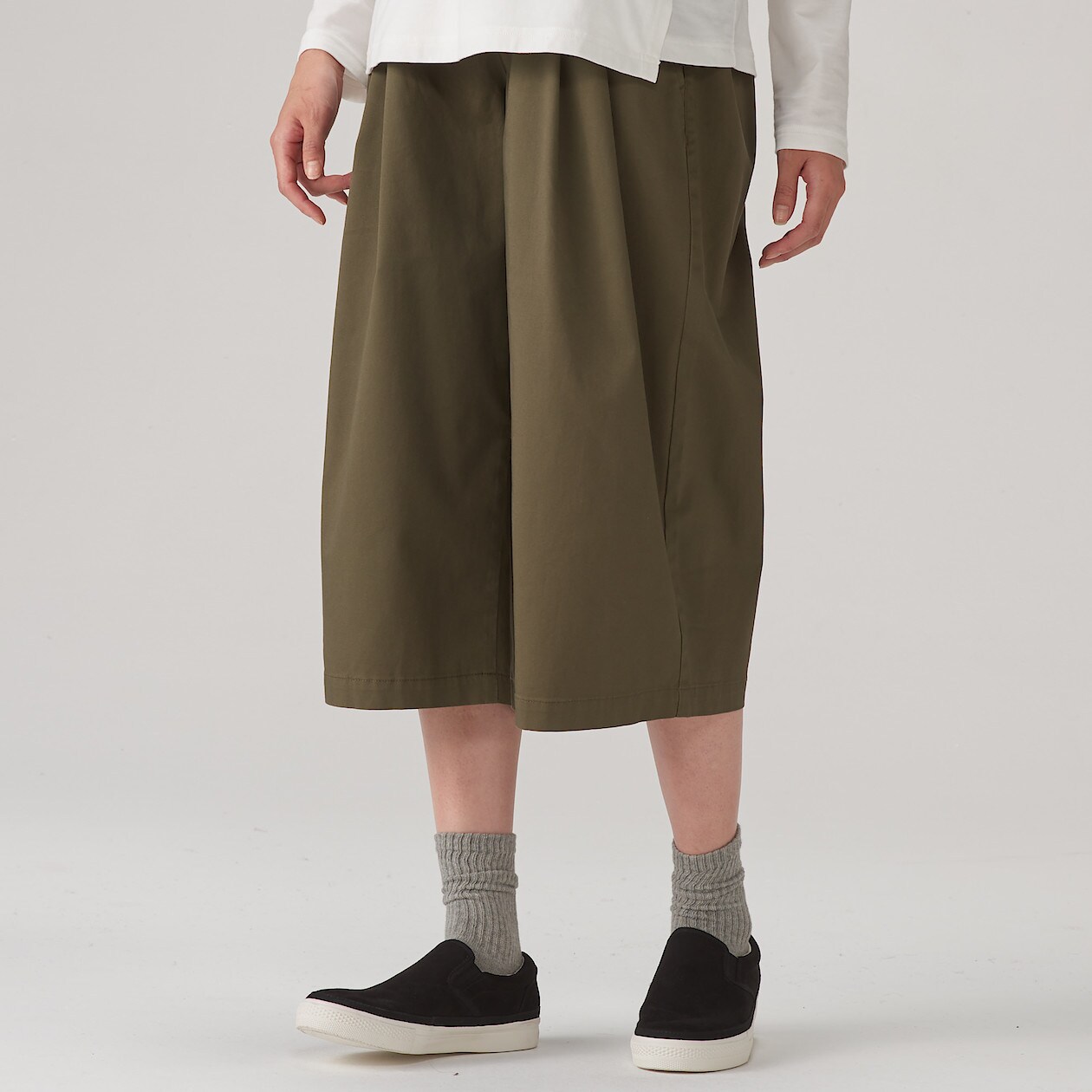 オーガニックコットンストレッチツイル産後もはけるワイドパンツ マタニティｓ スモーキーグリーン マタニティ 通販 無印良品