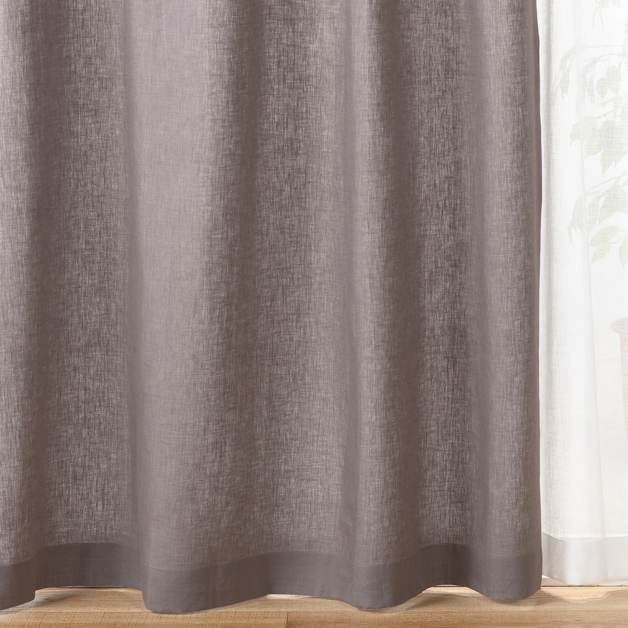 麻平織ギャザーカーテン／チャコール