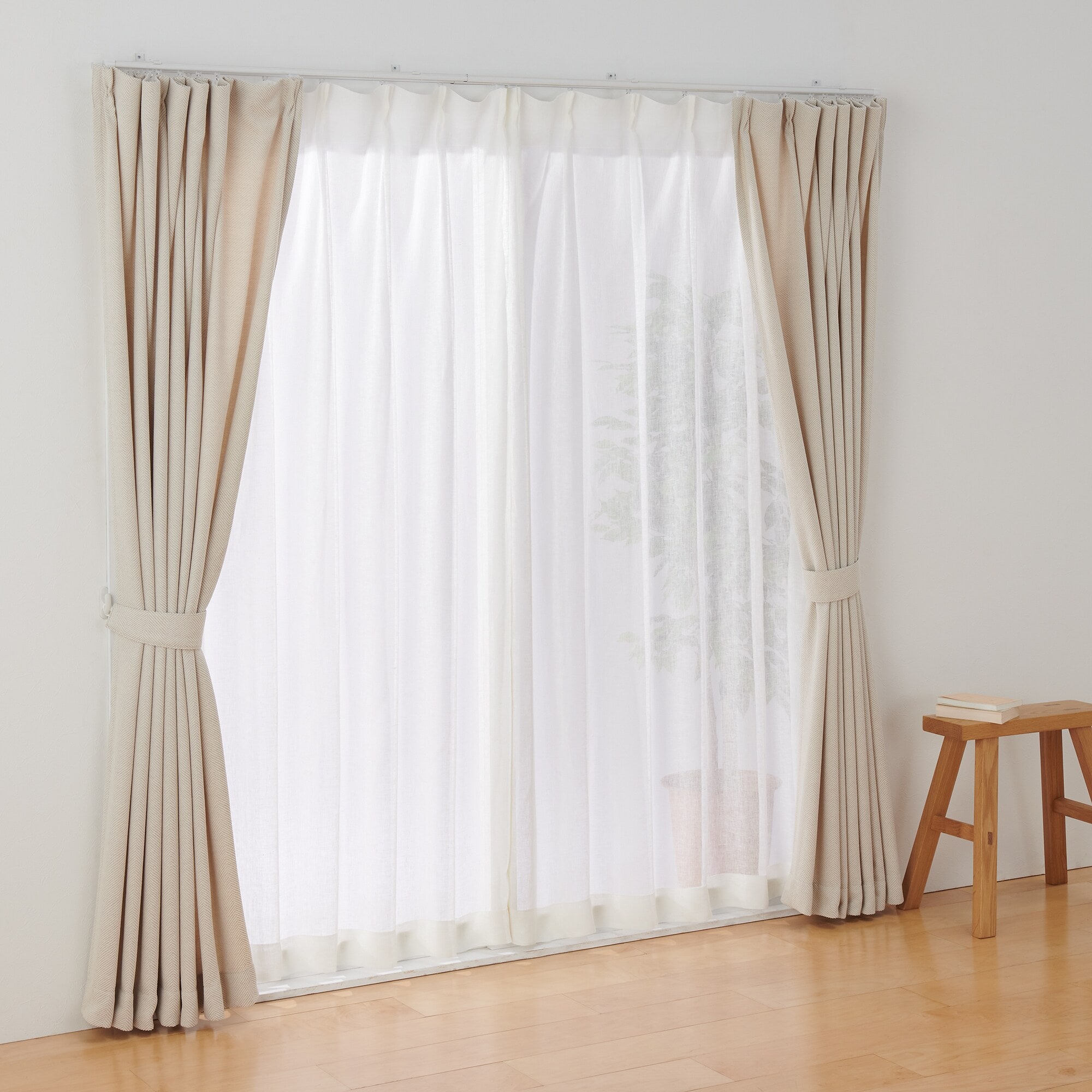 麻ボイルプリーツカーテン／オフ白