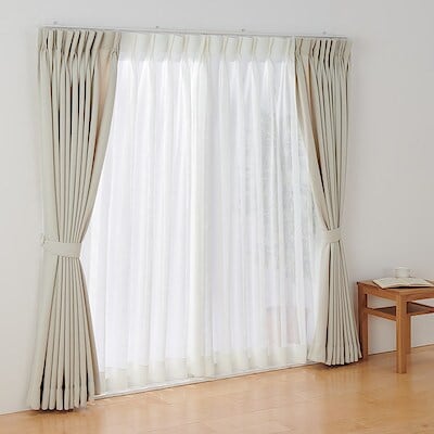 麻ボイルプリーツカーテン２倍ヒダ／オフ白
