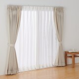 ポリエステル平織レースプリーツカーテン２倍ヒダ／オフ白