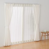ポリエステル平織レースプリーツカーテン／アイボリー