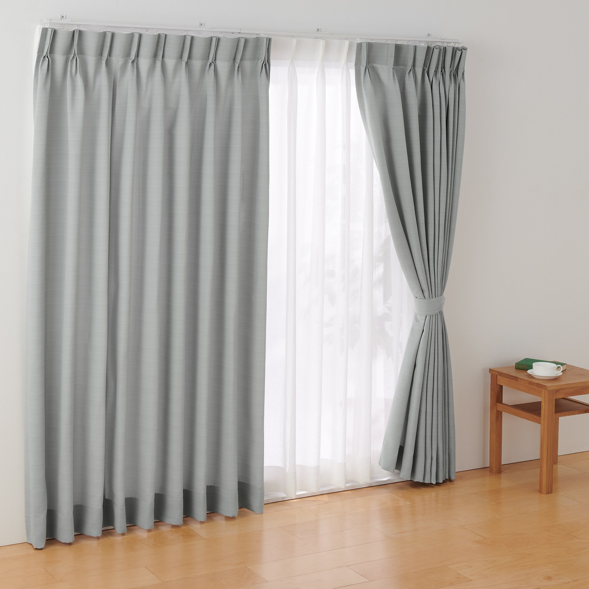 ポリエステルグログラン（防炎）プリーツカーテン2倍ヒダ／グレー