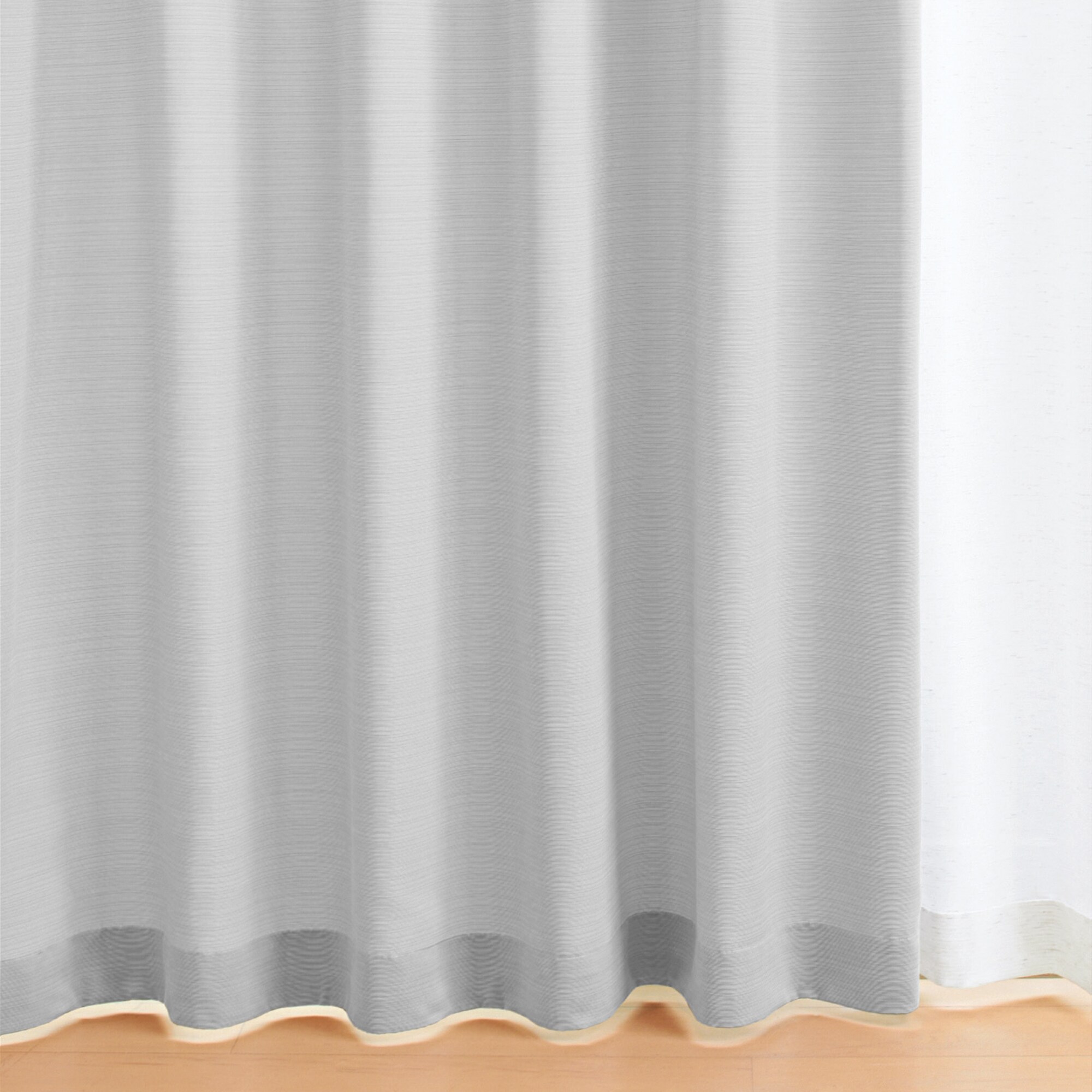 ポリエステルグログラン（防炎）プリーツカーテン２倍ヒダ／遮光裏地付／グレー