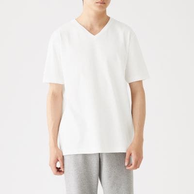 脇に縫い目がない 厚手天竺編みｖネック半袖ｔシャツ ２枚組 紳士ｘｓ オフ白 アウトレット 紳士 インナー ホームウェア 通販 無印良品