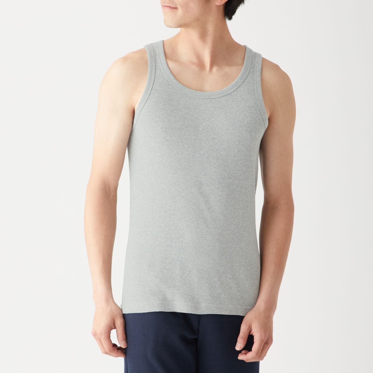 脇に縫い目がない リブ編みタンクトップ ２枚組 紳士ｌ グレー 2枚組tシャツ タンクトップ 紳士 メンズ 通販 無印良品
