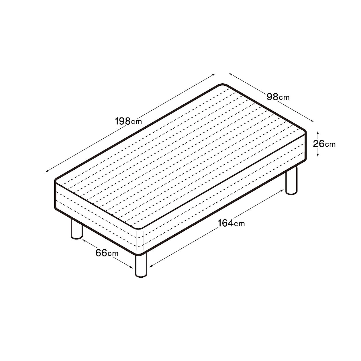 脚付マットレス・高密度ポケットコイル・シングル（スチールメッシュ・洗えるカバー）