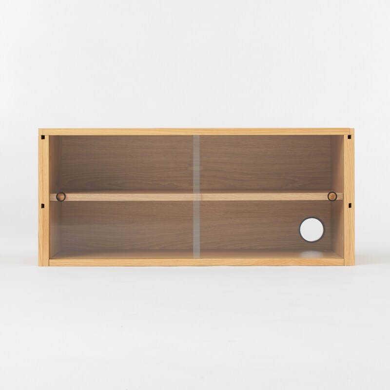 スチールユニットシェルフ用・ボックス・ガラス引き戸・オーク材  