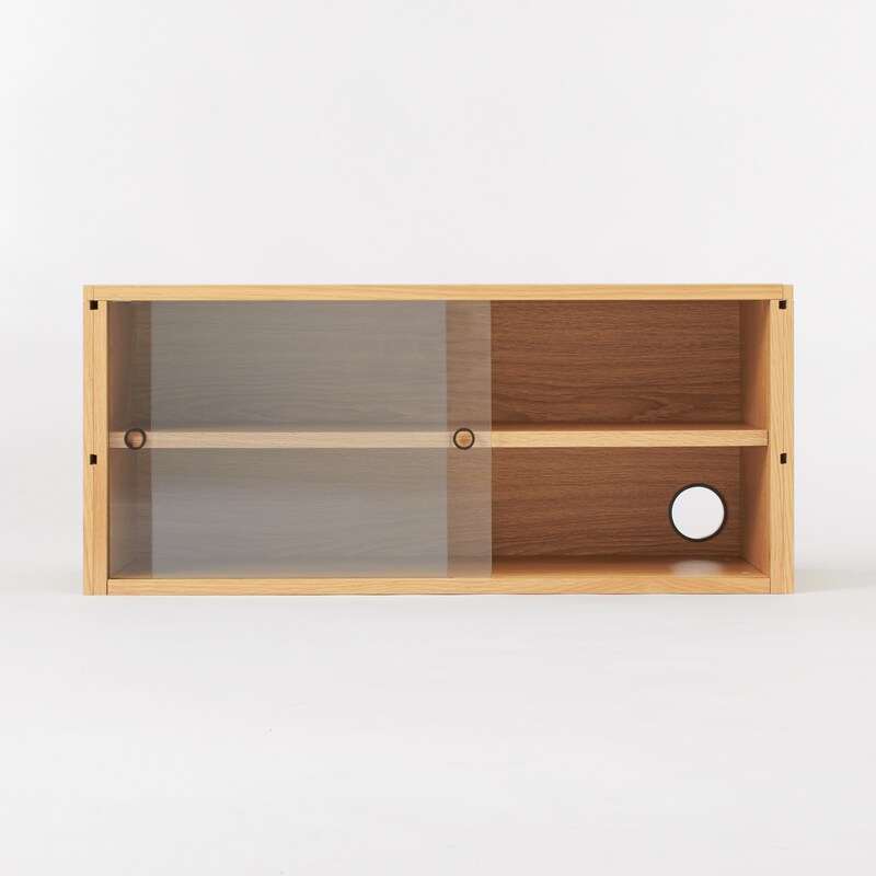 スチールユニットシェルフ用・ボックス・ガラス引き戸・オーク材  