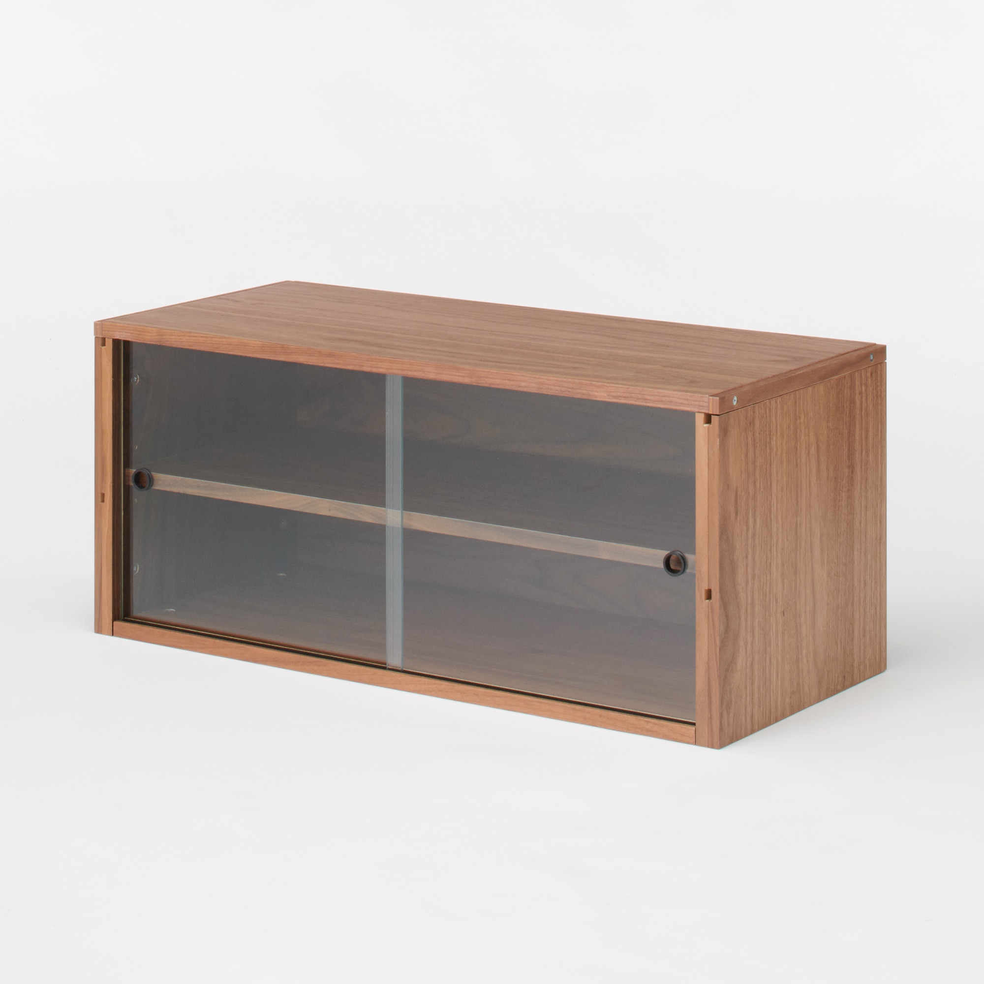 スチールユニットシェルフ用・ボックス・ガラス引き戸・ウォールナット材