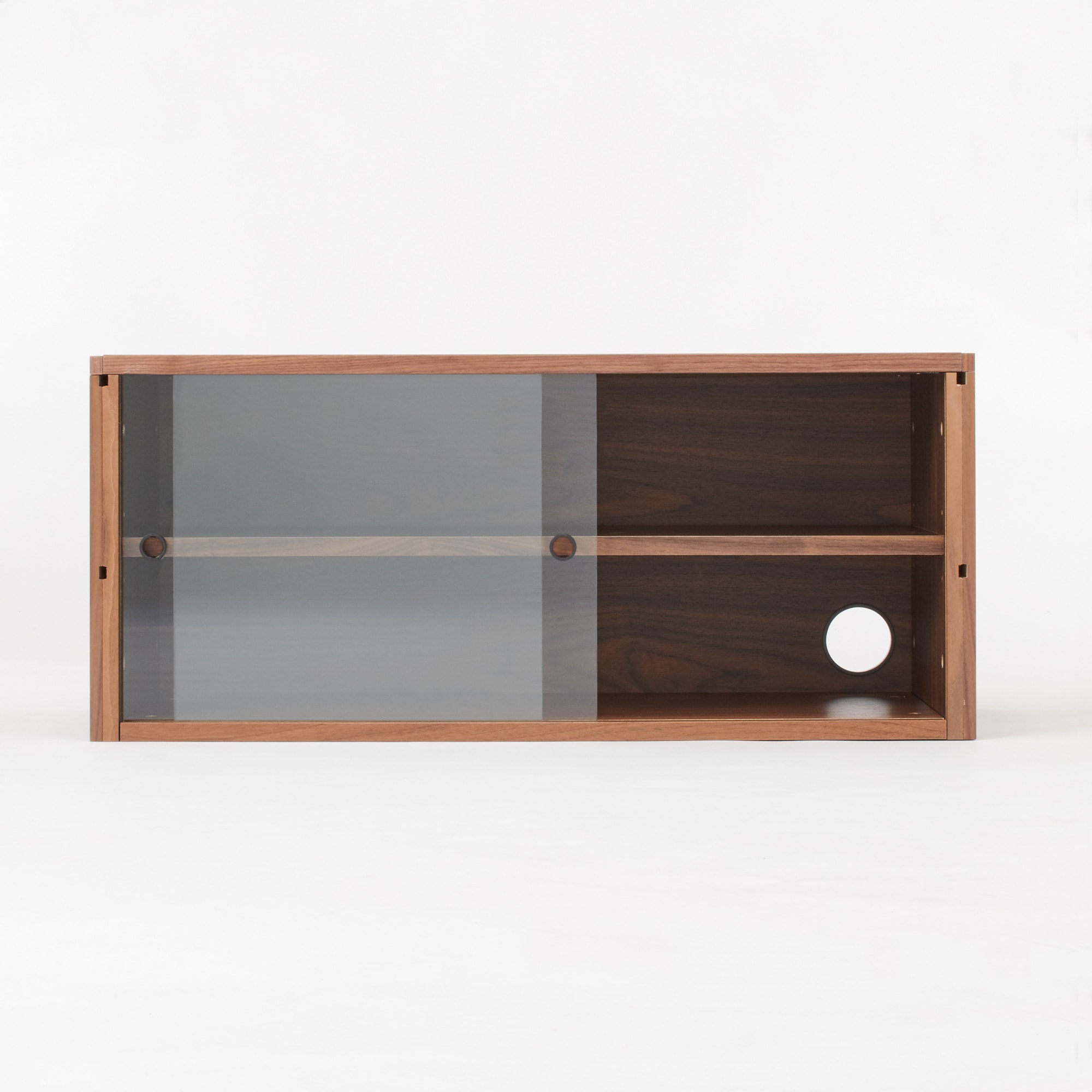 スチールユニットシェルフ用・ボックス・ガラス引き戸・ウォールナット材