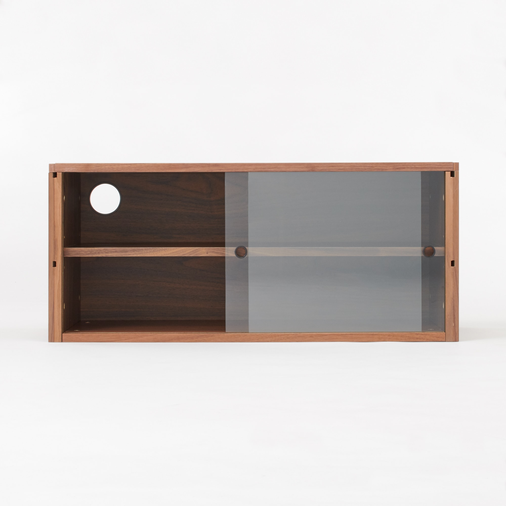 スチールユニットシェルフ用・ボックス・ガラス引き戸・ウォールナット材