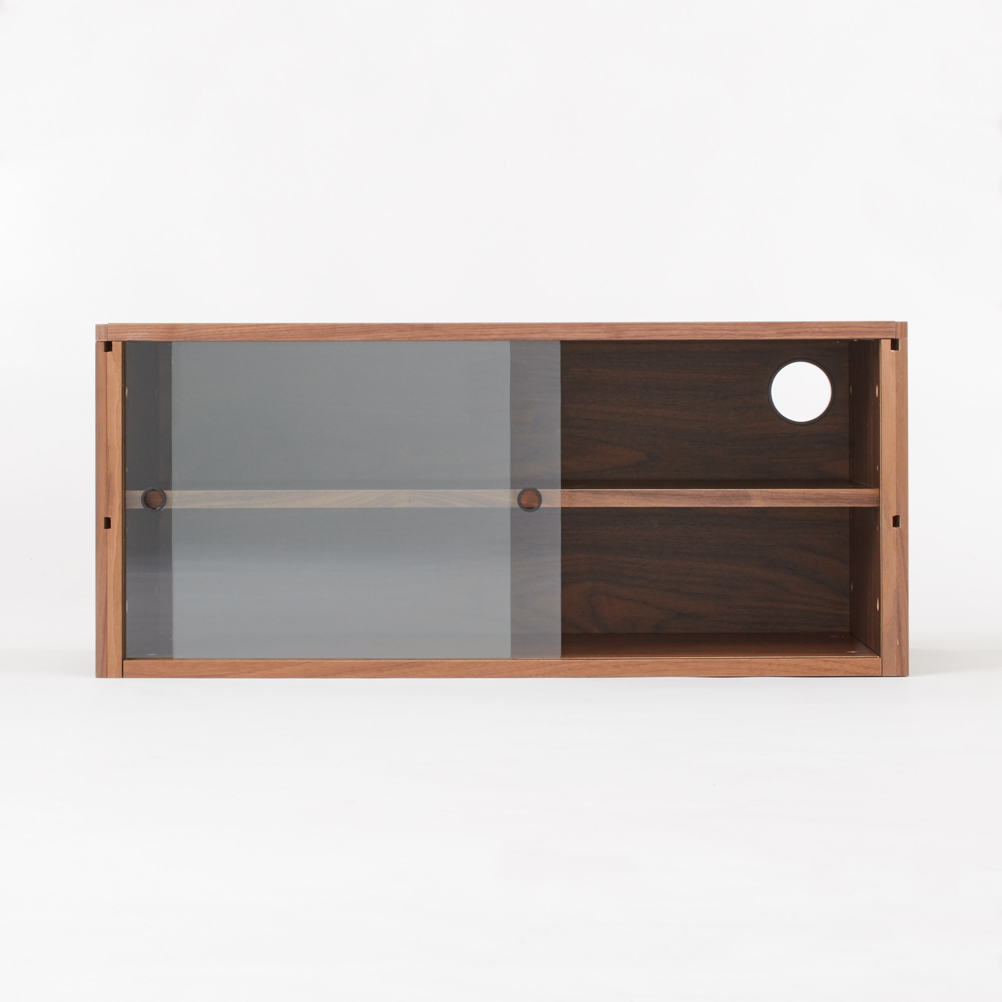 スチールユニットシェルフ用・ボックス・ガラス引き戸・ウォールナット材