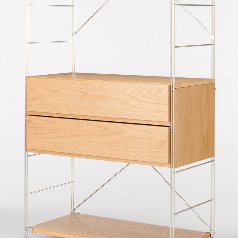 スチールユニットシェルフ用・ボックス・引出し・2段・オーク材  