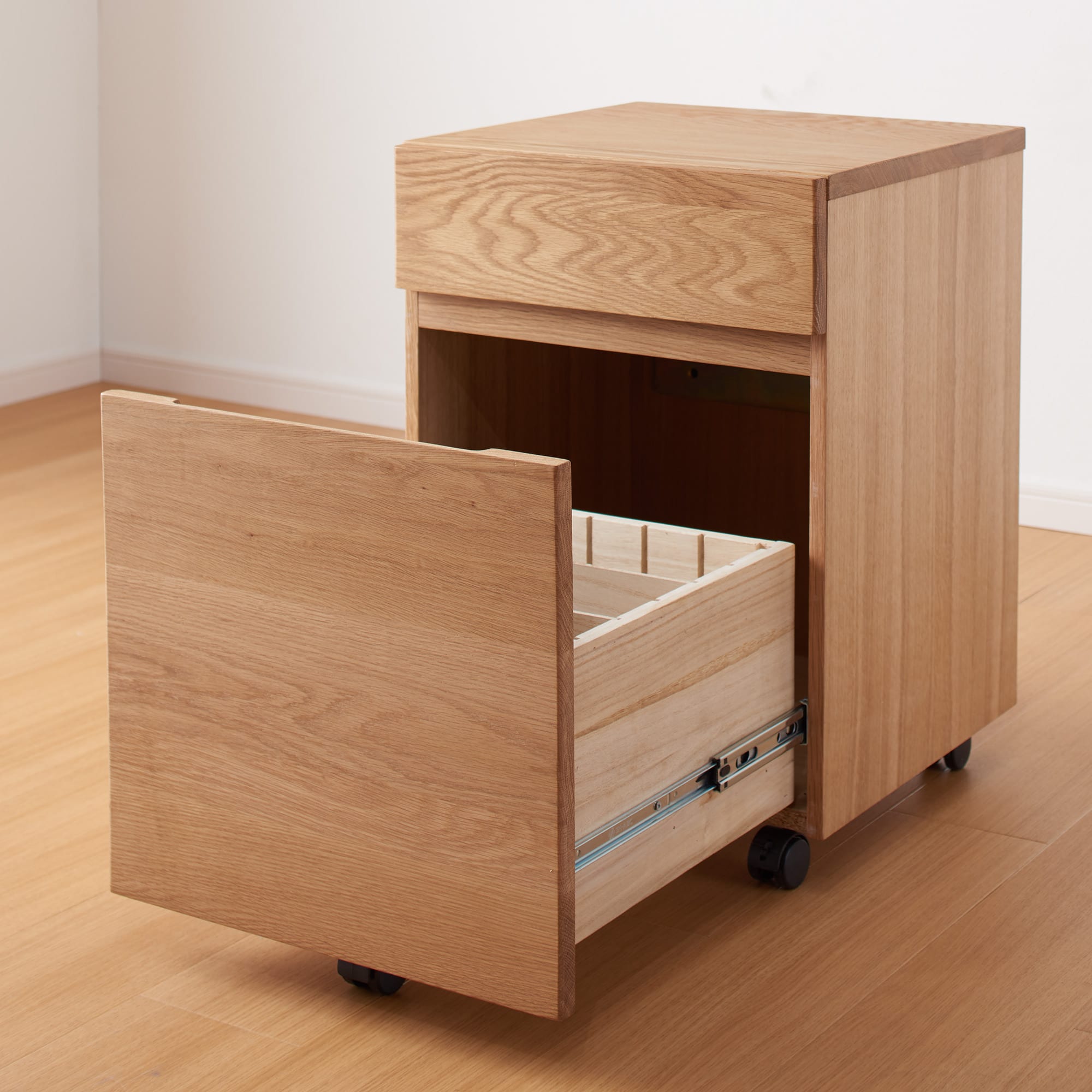 オーク無垢材デスクキャビネット（ワイド引出2段） | 無印良品