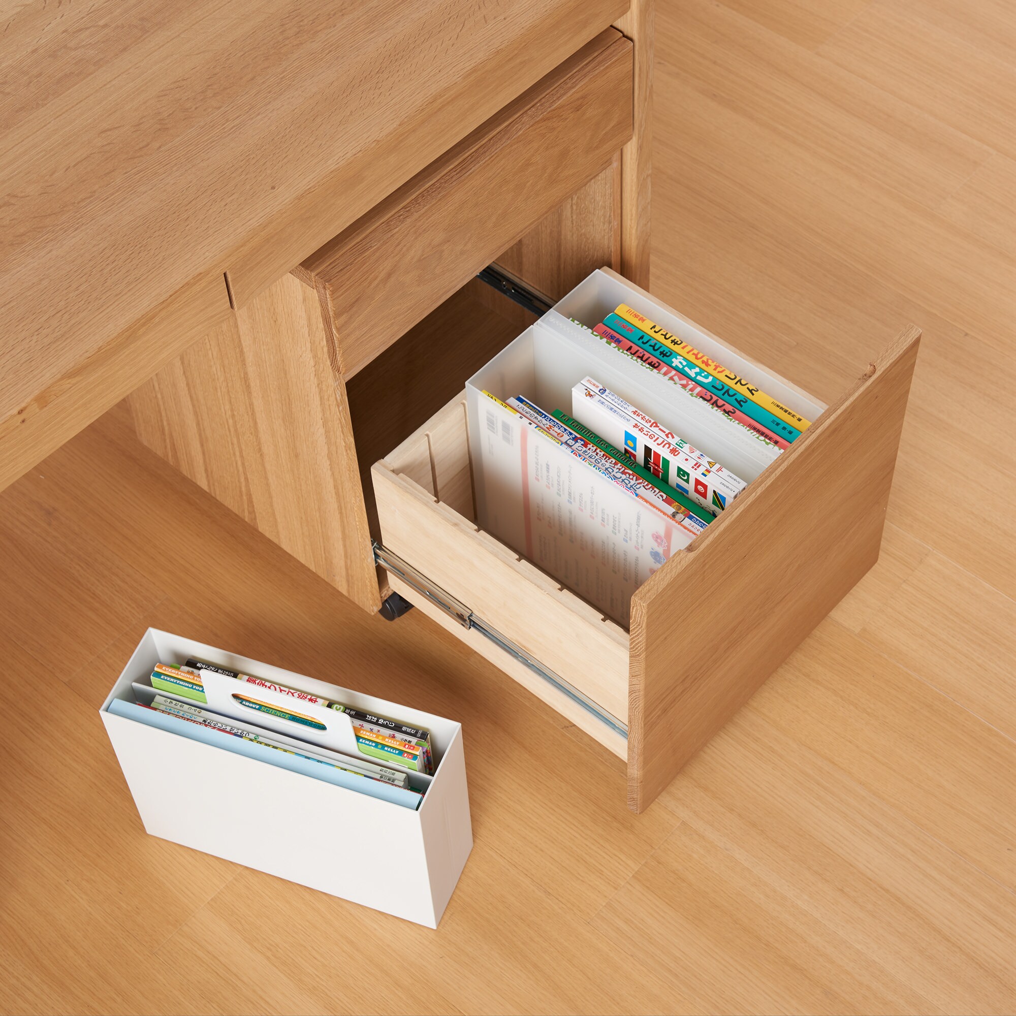 オーク無垢材デスクキャビネット（ワイド引出2段） | 無印良品